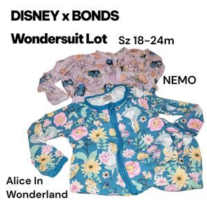 BONDS x DISNEY 18-24m Sz 2 Finding Nemo Alice In Wonderland Zippy Zip Up Pajamas